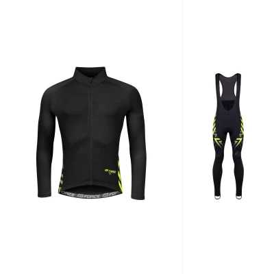 Force SPIKE černo-fluo cyklodres - dlouhý rukáv + Force SPIKE černo-fluo cyklokalhoty