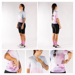 Force SPLASH LADY růžovo-modrý dámský dres + Force ACTION LADY černé cyklokraťasy