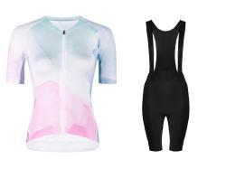 Force SPLASH LADY ružovo-modrý dámsky dres + Force ACTION LADY čierne cyklokraťasy