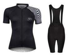 Force STREAM LADY čierny cyklistický dres + Force ACTION LADY čierne cyklokraťasy