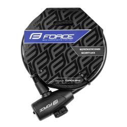 Force Zámok STRONG špirálový s držiakom 180cm/12mm, čierny