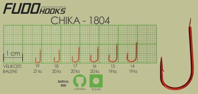 Fudo Hooks Chika červený rybářský háček vel. 19 (bal. 21 ks)