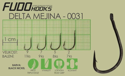 Fudo Hooks Delta Mejina černý vel. 9 (bal. 11 ks) rybářský háček