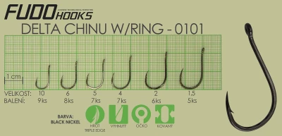 Fudo Hooks DeltaChinuRing v.2 černý nikl rybářský háček (bal. 6 ks)