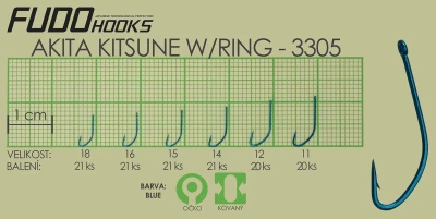 Fudo Hooks Kitsune Ring tmavě modré vel. 18 rybářský háček (bal. 21 ks)