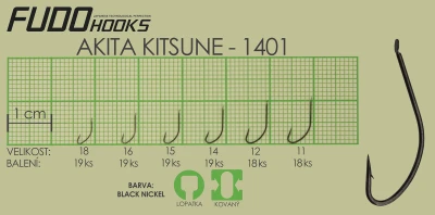 Fudo Hooks Kitsune černý vel. 11 (bal. 18 ks) rybářský háček