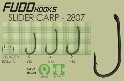 Fudo Hooks Slider Carp tmavě šedý vel. 4 (bal. 8 ks) rybářský háček