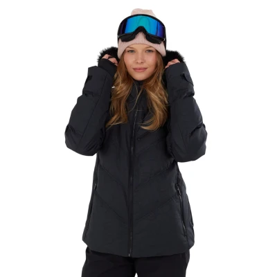 Fundango Elyra Fur Padded Jacket-905- black embossed dámská lyžařská bunda