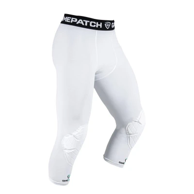 GAMEPATCH 3/4 TIGHTS WITH KNEE PADDING white kompresní kalhoty s chrániči kolen