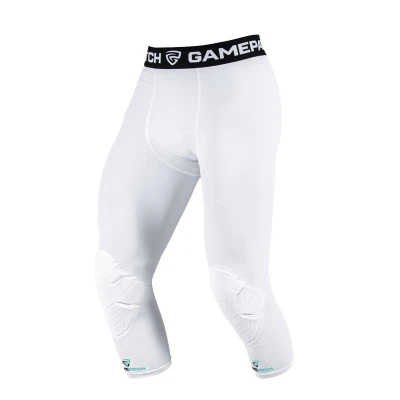 GAMEPATCH 3/4 TIGHTS WITH KNEE PADDING white kompresní kalhoty s chrániči kolen
