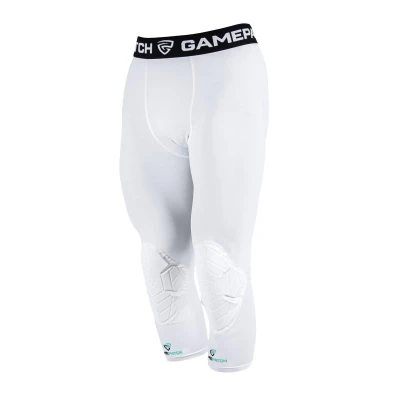 GAMEPATCH 3/4 TIGHTS WITH KNEE PADDING white kompresní kalhoty s chrániči kolen