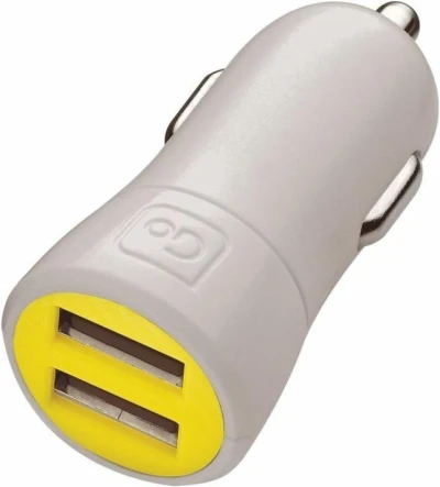 Go Travel In-Car Twin USB-A Charger světle šedo-žlutý 4,8A autoadaptér