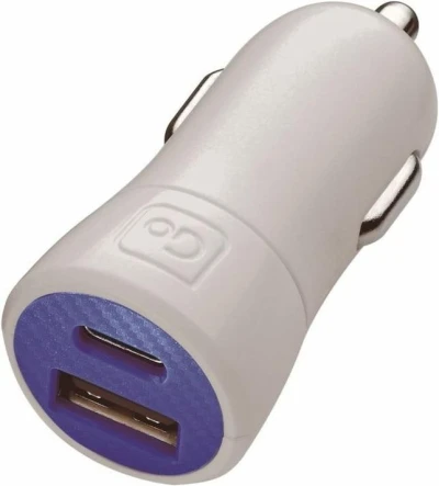 Go Travel In-Car USB-A USB-C Charger+ bílo-fialový 4,8A autoadaptér