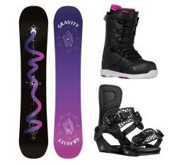 Gravity Sirene Black 24/25 snowboard + Gravity Rise black vázání + Gravity Bliss black/purple boty + sleva 400,- na příslušenství