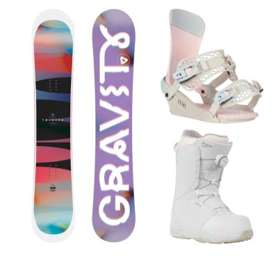Gravity Trinity 25/26 dámský snowboard + Gravity Fenix candy vázání + Gravity Aura Atop white obuv + sleva 1000,- na příslušenství Gravity Trinity 25/26 dámský snowboard + Gravity Fenix candy vázání + Gravity Aura Atop white obuv + sleva 1000,- na příslušenství