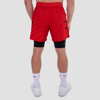 GymBeam Grind Red 2in1 pánské fitness šortky