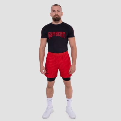 GymBeam Grind Red 2in1 pánské fitness šortky