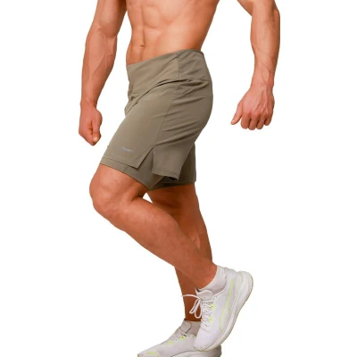GymBeam Pulse Vetiver pánské běžecké šortky 2v1
