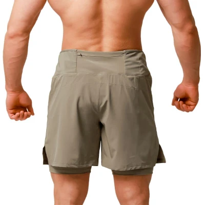 GymBeam Pulse Vetiver pánské běžecké šortky 2v1