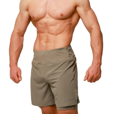 GymBeam Pulse Vetiver pánské běžecké šortky 2v1