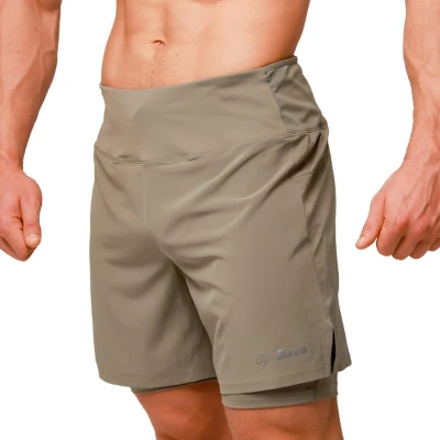 GymBeam Pulse Vetiver pánské běžecké šortky 2v1