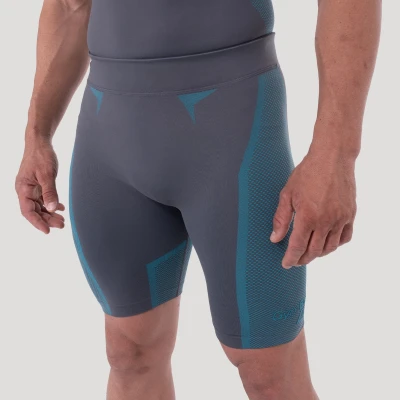 GymBeam OG1 Grey/Blue pánské bezešvé šortky