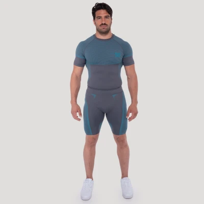 GymBeam OG1 Grey/Blue pánské bezešvé šortky