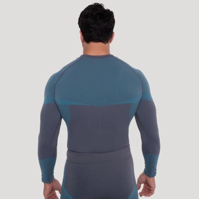 GymBeam Bezešvé tričko s dlouhým rukávem OG1 Grey/Blue