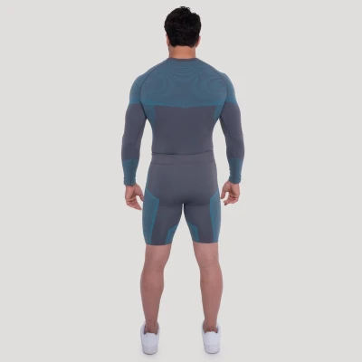 GymBeam Bezešvé tričko s dlouhým rukávem OG1 Grey/Blue