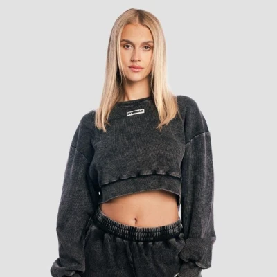 GymBeam Dámská mikina Cropped Aura Washed Black
