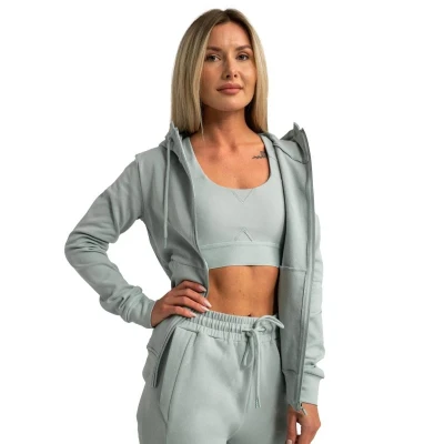 GymBeam Dámská mikina se zipem Limitless Eucalypt POUZE XXL (VÝPRODEJ)