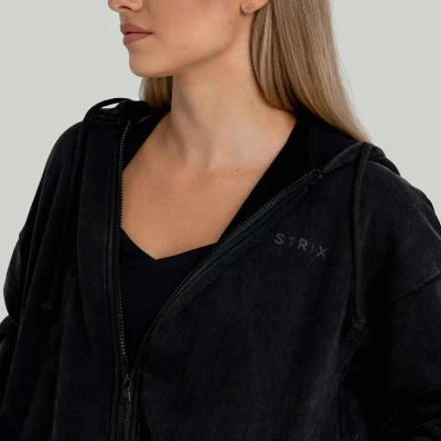 GymBeam Zip Washed STRIX černá dámská mikina se zipem