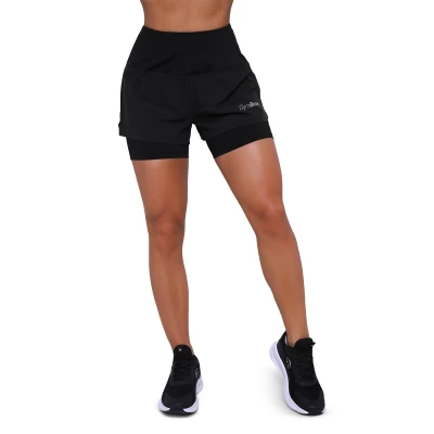 GymBeam Pulse Black dámské běžecké šortky 2v1