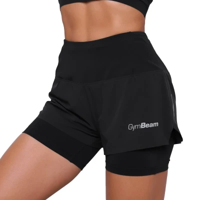 GymBeam Pulse Black dámské běžecké šortky 2v1
