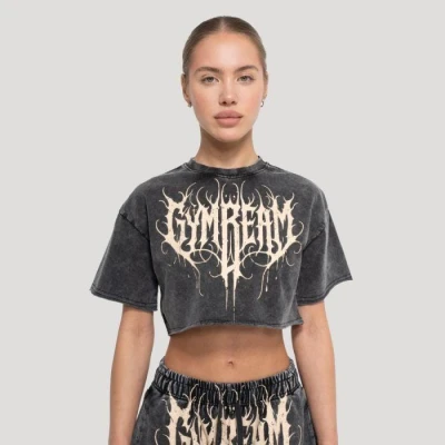 GymBeam Dámské cropped tričko Abyss Charcoal GymBeam Dámské cropped tričko Abyss Charcoal