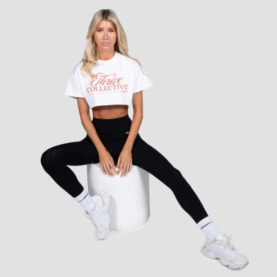 GymBeam Thrive White dámské cropped tričko