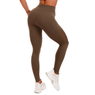 GymBeam Dámské legíny Mesh Panel olive