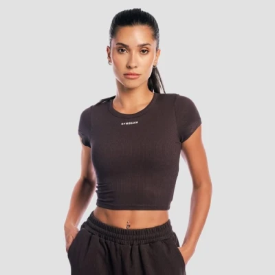 GymBeam Dámské tričko Cropped Aura Tee Brown