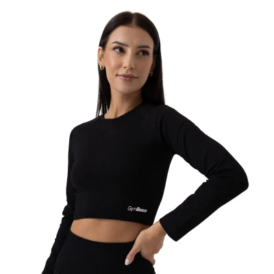 GymBeam Dámské triko FLO Ribbed Crop-Top Black