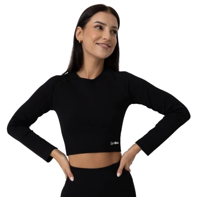 GymBeam Dámské triko FLO Ribbed Crop-Top Black
