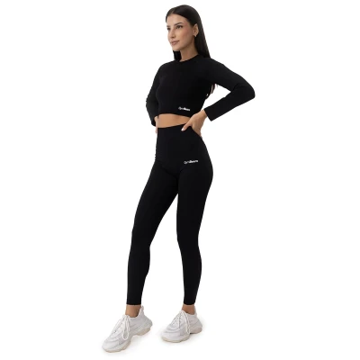 GymBeam Dámské triko FLO Ribbed Crop-Top Black