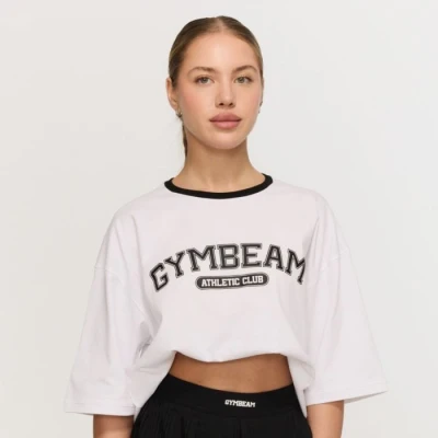 GymBeam Dámské tričko Oversized Varsity White