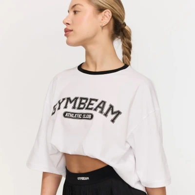GymBeam Dámské tričko Oversized Varsity White