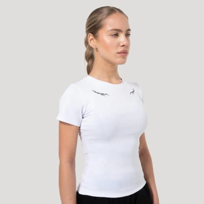 GymBeam Dámské tričko Tribal Ribbed White