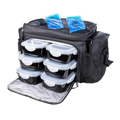 GymBeam Taška na jídlo Fit Prep Black + 6 krabiček