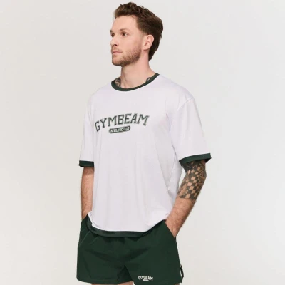 GymBeam Tričko Oversized Varsity White