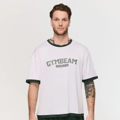 GymBeam Tričko Oversized Varsity White
