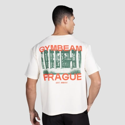 GymBeam Prague Cream unisex tričko s krátkým rukávem
