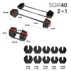 HMS Jednoručný / obojručný variabilný činka SGR40 PRO SET 2v1 40 kg