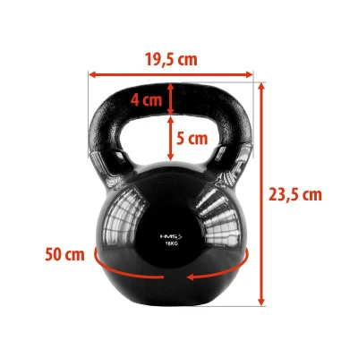 HMS Kettlebell pokrytý vinylem KNV16 16 kg, černý